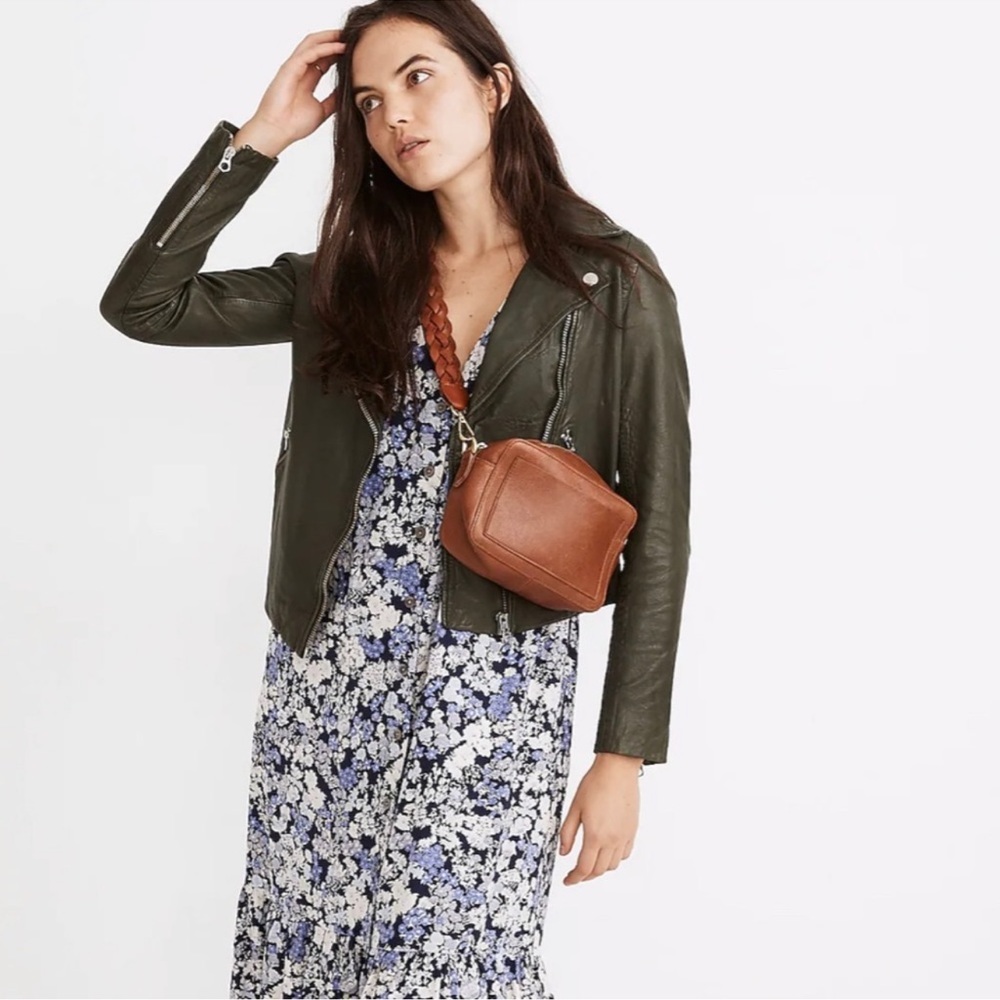 SOLD: Madewell Green Washed Leather Motorcycle Jacket Size Med